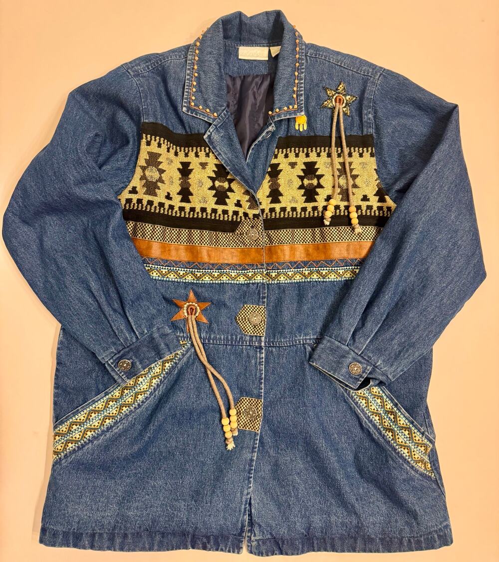 Vintage 220 Hickory Women's Southwestern Aztec Denim Jacket Insulated Size L